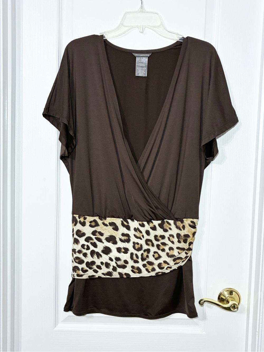 Y2K Vince Camuto Brown Swim Cover Up Mini Dress w/ Leopard Print Waistband XS